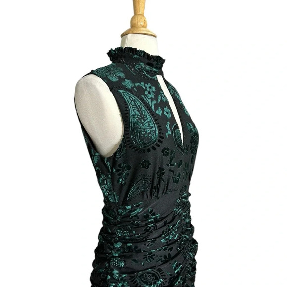 AQUA Velvet Jacquard Dark Floral Ruched Mini Dress Whimsigoth, Fairycore, Medium - Picture 6 of 15